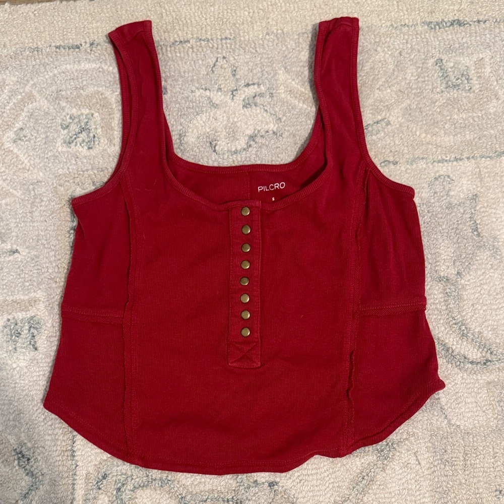 Pilcro Women's Button-Front Red Tank Top